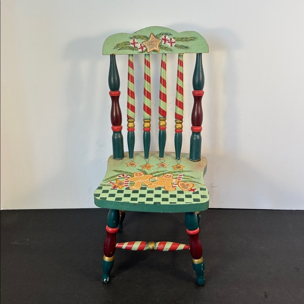 Hand Painted  Gingerbread Christmas Doll Chair or Candle Holder Folk Whimsical